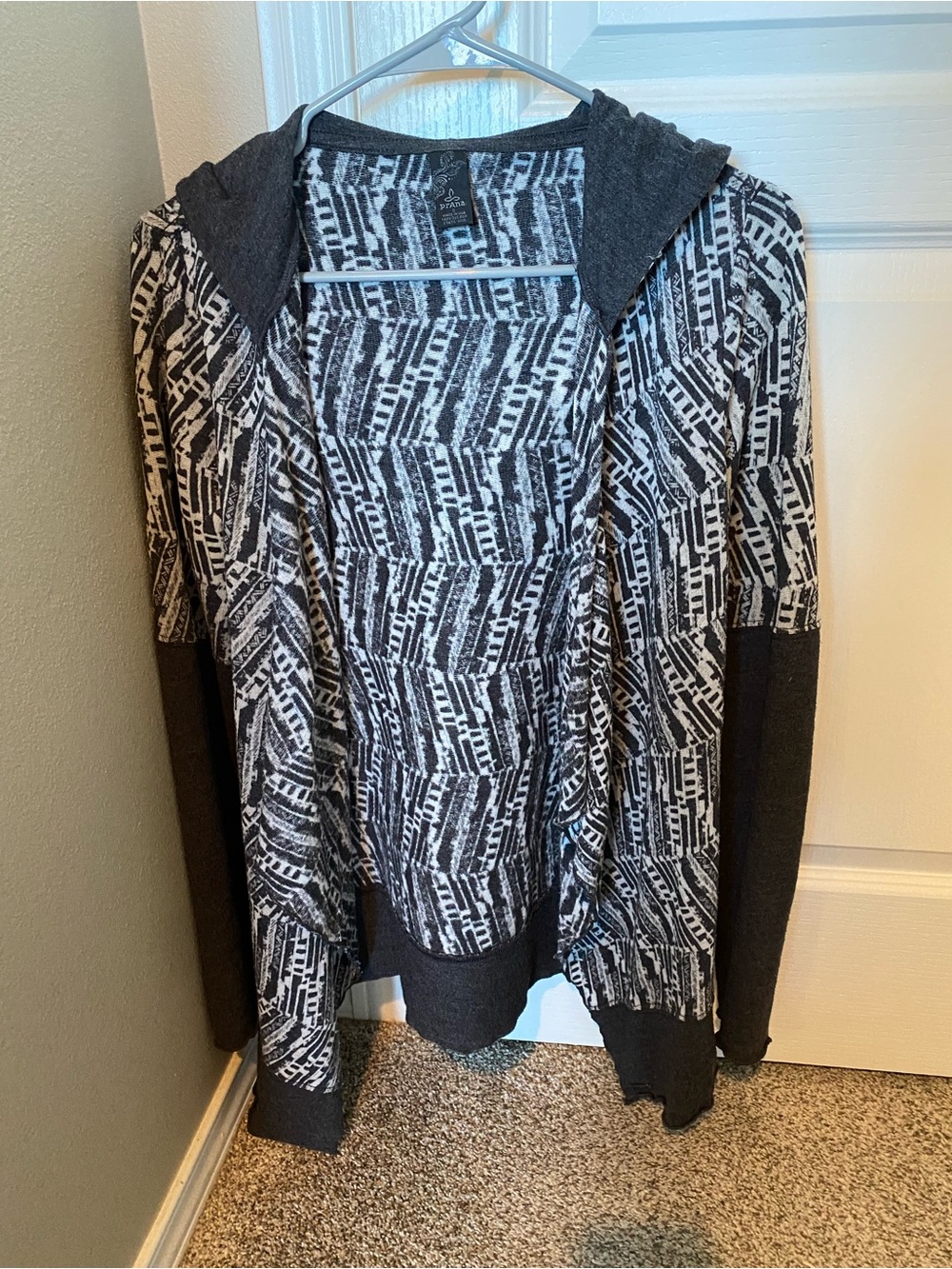 Prana lightweight Abstract dark and light gray Hooded Cardigan